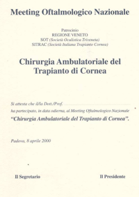 Chirurgia ambulatoriale del Trapianto di Cornea